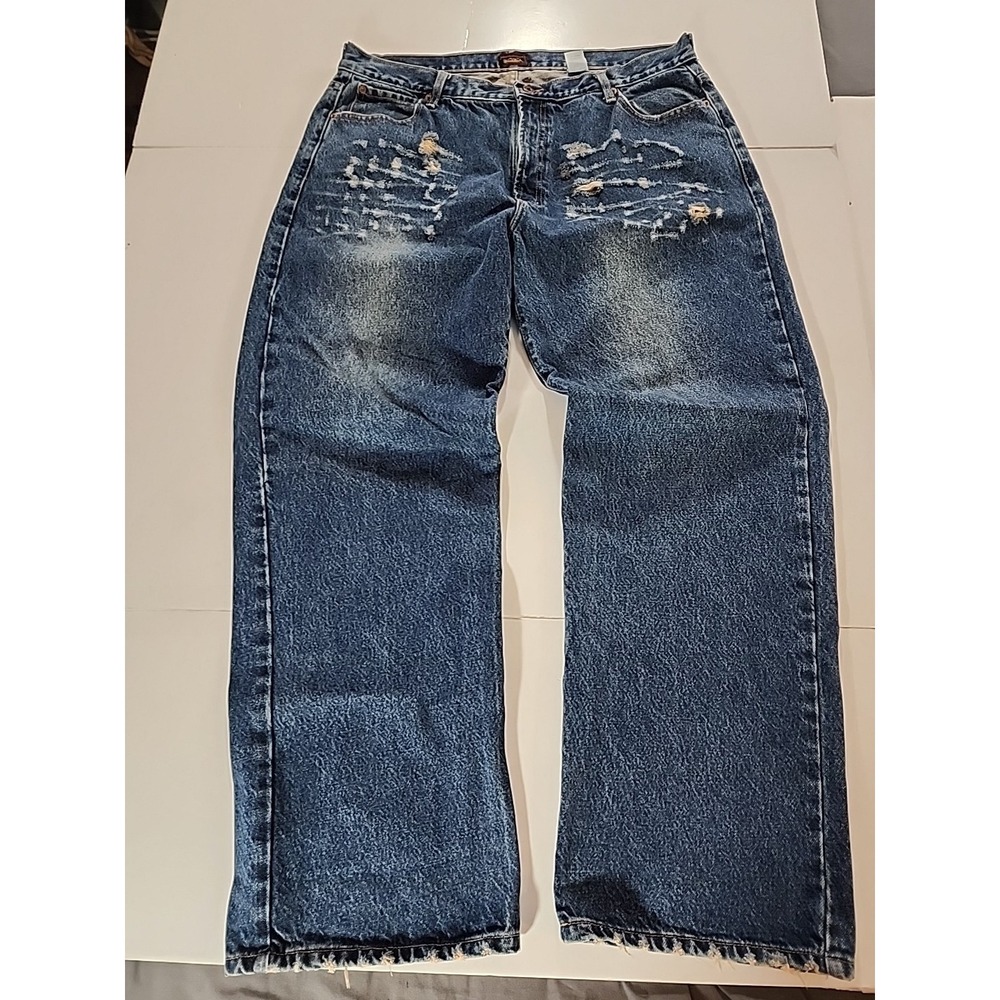 RARE Von Dutch Flying Eyeball Jeans Mens 40X31 Shredded Front Y2K Streetwear Vtg